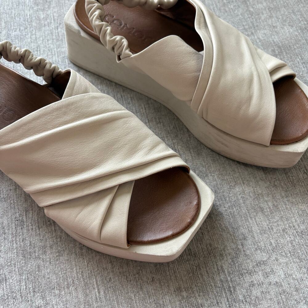 Leather Cream Platform Sandals - Picture 4 of 6